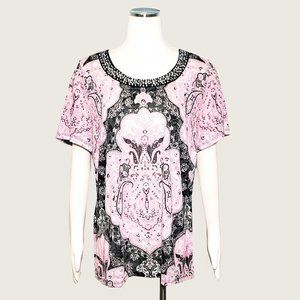 Inc International Concepts Paisley Tee with Beading